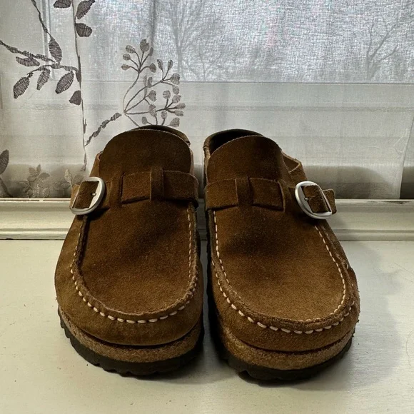 Birkenstock Buckley Brown Suede Slip-On Loafers with Buckle - Picture 15 of 15